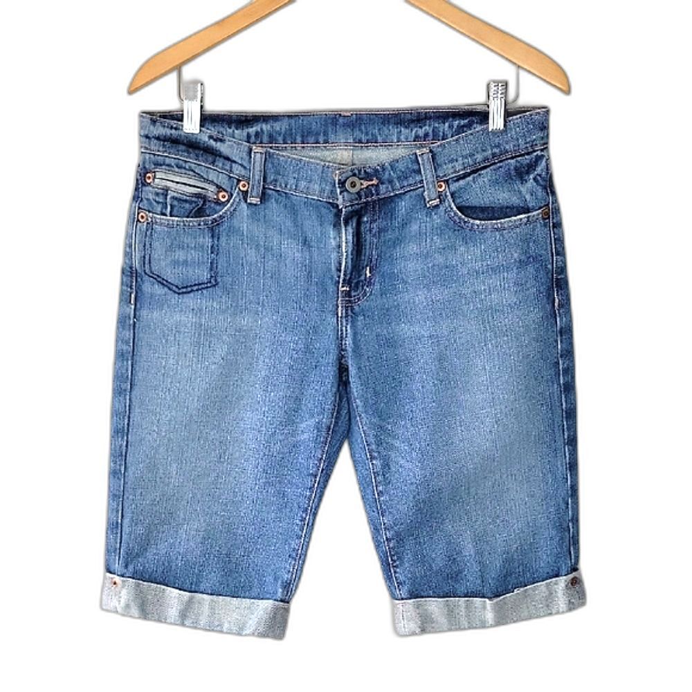Blake Cuffed Blue Denim Bermuda Jean Shorts Size 8 Long Casual